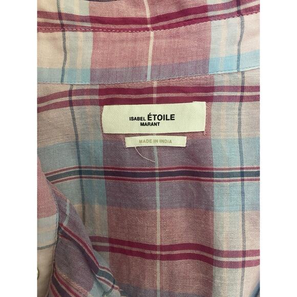 Isabel Marant Etoile Shirt Pink Purple Plaid Cotton Puff Balloon Sleeve … - Picture 8 of 11